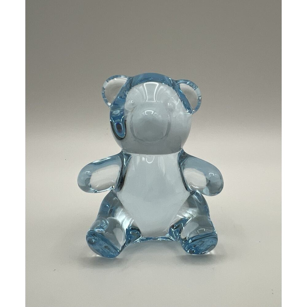 Oneida Light Blue Crystal Glass Teddy Bear Paperweight Figurine 2.75" Vintage